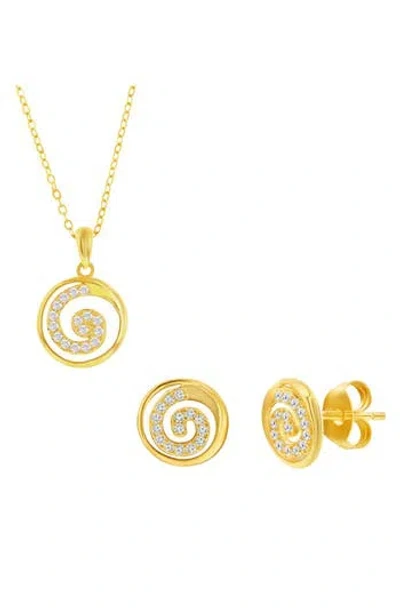 Simona Pavé Cubic Zirconia Swirl Stud Earrings & Necklace Set In Gold