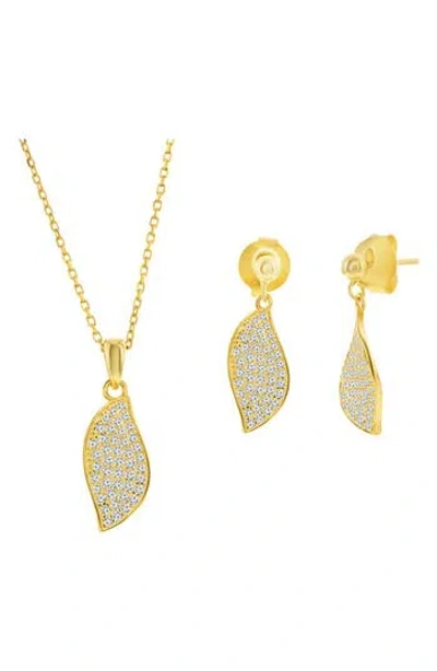 Simona Pavé Cubic Zirconia Wave Drop Earrings & Pendant Necklace Set In Gold