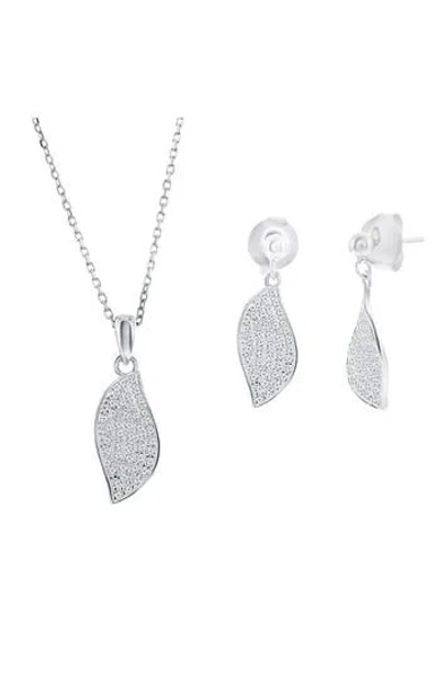 Simona Pavé Cubic Zirconia Wave Drop Earrings & Pendant Necklace Set In Metallic