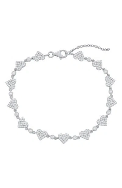 Simona Pavé Cz Heart Chain Bracelet In White