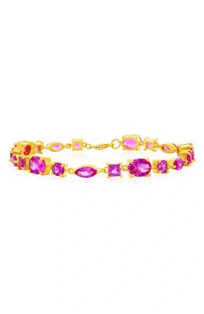 Simona Pink Cubic Zirconia Line Bracelet In Gold