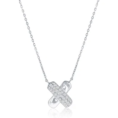 Simona Puffed X Cubic Zirconia Pendant Necklace In Silver