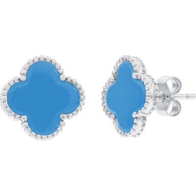 Simona Quatrefoil Beaded Stud Earrings In Blue