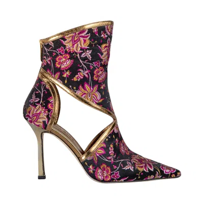 Simona Rusk Women's Black / Pink / Purple Carolina Cut-out Ankle Boots In Jeremiah Brocatelle In Multi