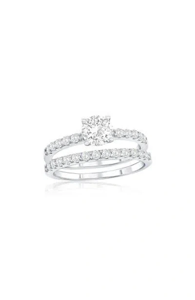 Simona Set Of 2 Sterling Silver Cubic Zirconia Solitaire & Band Rings