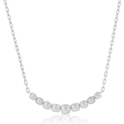 Simona Square Cubic Zirconia Curved Bar Frontal Necklace In Silver
