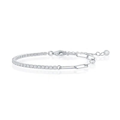 Simona Sterling Silver 2mm Half Tennis & 3.5mm Paperclip Anklet