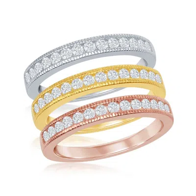 Simona Sterling Silver 3-band Silver, Gp And Rosegp W/ Clear Cz Ring In Multi