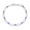 Simona Sterling Silver 5mm Round Paperclip Bracelet In Purple