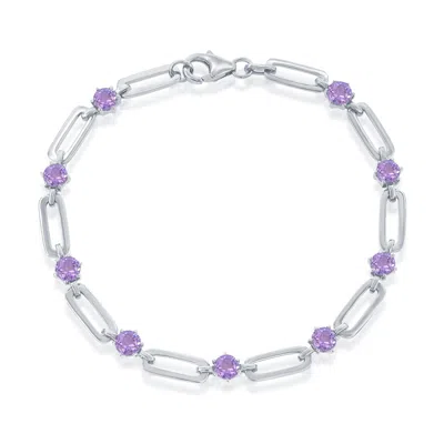Simona Sterling Silver 5mm Round Paperclip Bracelet In Purple