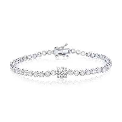 Simona Sterling Silver, 7mm & 4mm Round Cz Tennis Bracelet