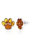 Simona Sterling Silver Amber Paw Stud Earrings In Metallic