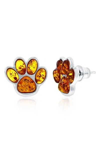 Simona Sterling Silver Amber Paw Stud Earrings In Metallic