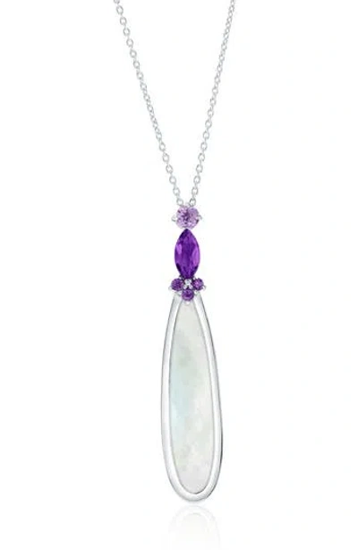 Simona Sterling Silver Amethyst & Mother-of-pearl Pendant Necklace In Metallic