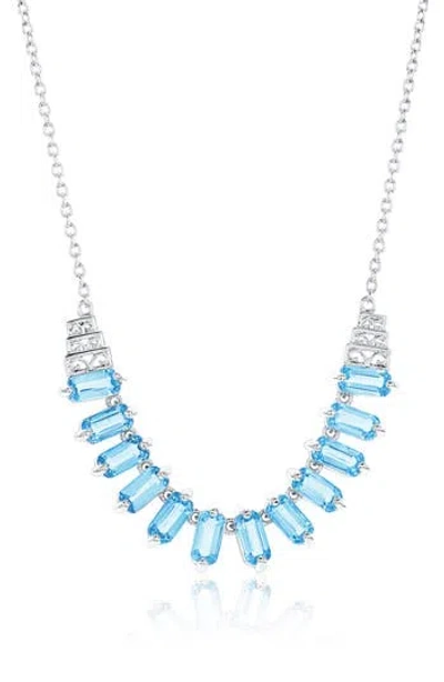 Simona Sterling Silver Baguette Cut Blue Topaz Frontal Necklace In Metallic