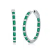 Simona Sterling Silver Baguette Cz 25mm Hoop Earrings In Multi