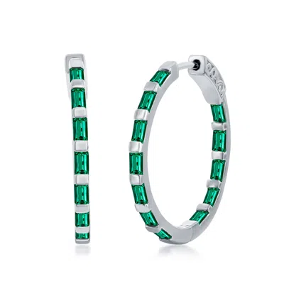 Simona Sterling Silver Baguette Cz 25mm Hoop Earrings In Multi