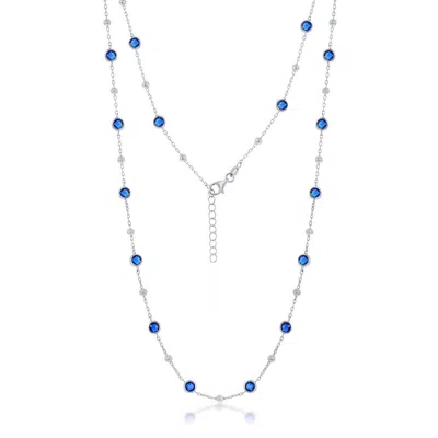 Simona Sterling Silver Bezel-set Cz & Bead Station Necklace (white, Green, Blue, Or Red)