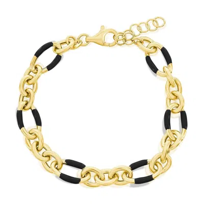 Simona Sterling Silver, Black Enamel Bracelet - Gold Plated