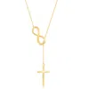 Simona Sterling Silver Center Infinity With Hanging Chain And Cross Necklace In Gold