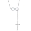 Simona Sterling Silver Center Infinity With Hanging Chain And Cross Necklace In Multi