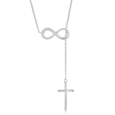 Simona Sterling Silver Center Infinity With Hanging Chain And Cross Necklace In Multi