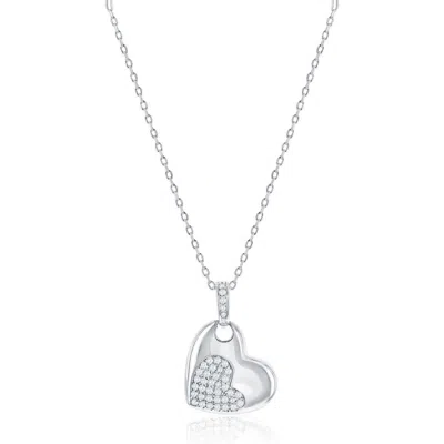Simona Sterling Silver Cubic Zirconia Heart Pendant Necklace In Metallic