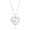 Simona Sterling Silver Cubic Zirconia Heart Pendant Necklace In Silver
