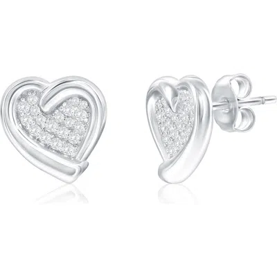 Simona Sterling Silver Cubic Zirconia Heart Stud Earrings