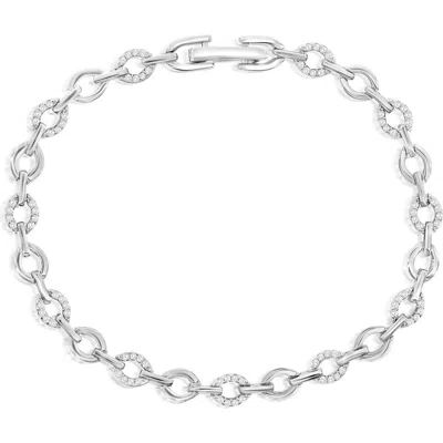 Simona Sterling Silver Cubic Zirconia Oval Link Bracelet
