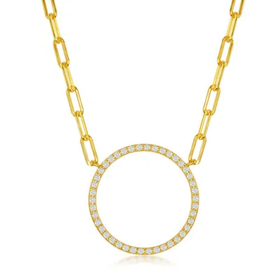 Simona Sterling Silver Cz Circle Of Life Paperclip Necklace In Gold
