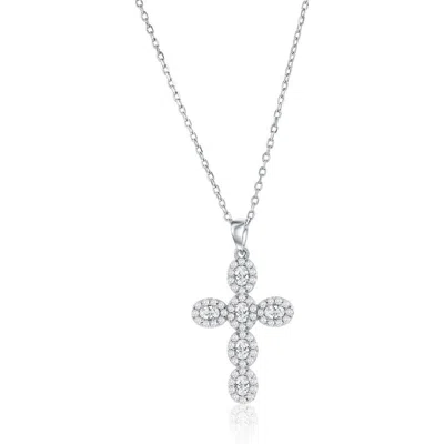 Simona Sterling Silver Cz Cross Necklace In Metallic