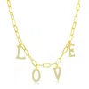 Simona Sterling Silver Cz 'love' Paperclip Necklace In Gold