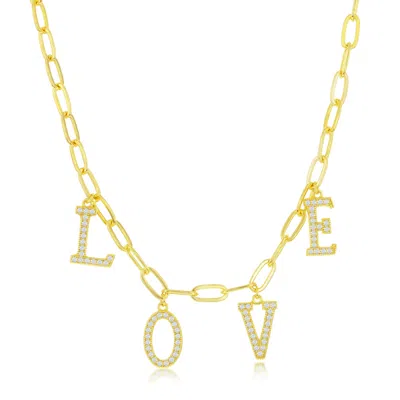 Simona Sterling Silver Cz 'love' Paperclip Necklace In Gold