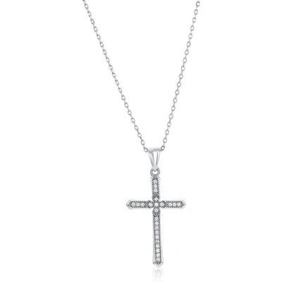 Simona Sterling Silver Cz Pavé Cross Necklace In Gray