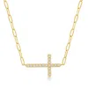 Simona Sterling Silver Cz Sideways Cross Paperclip Necklace - Gold Plated In Gold