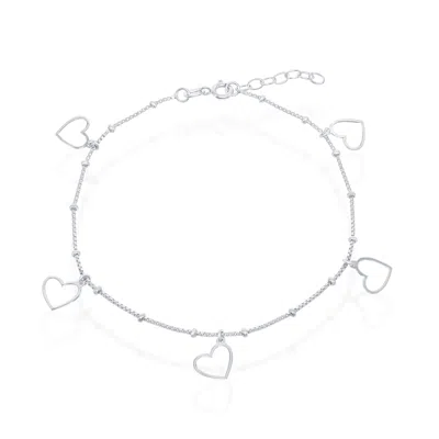 Simona Sterling Silver Dangling Open Heart Anklet