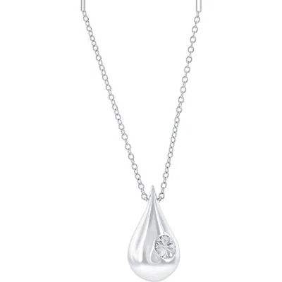 Simona Sterling Silver Diamond Teardrop Pendant Necklace In Metallic