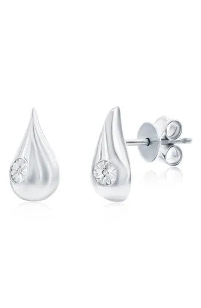 Simona Sterling Silver Diamond Teardrop Stud Earrings In Metallic
