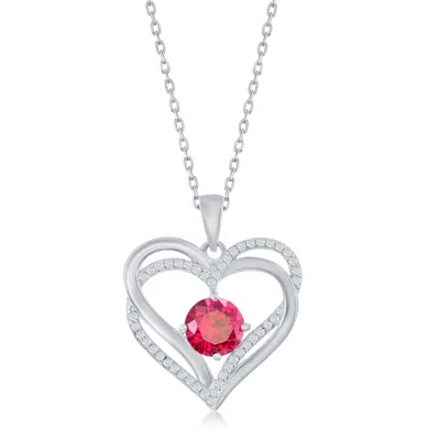 Simona Sterling Silver Double Heart Cz Pendant W/chain In Multi