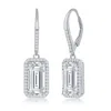 Simona Sterling Silver Emerald-cut Cz With Halo Earrings In White