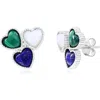 Simona Sterling Silver Heart Cluster Stud Earrings In Lapis/mop/malachite