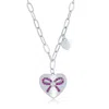 Simona Sterling Silver Heart With Ruby Cz Ribbon Paperclip Necklace In Purple