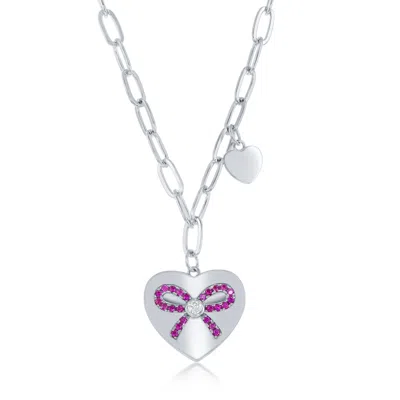 Simona Sterling Silver Heart With Ruby Cz Ribbon Paperclip Necklace In Purple