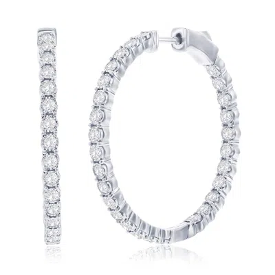 Simona Sterling Silver, Inside-outside 1 3/8cttw Lab-grown Diamond, 32mm Hoop Earrings