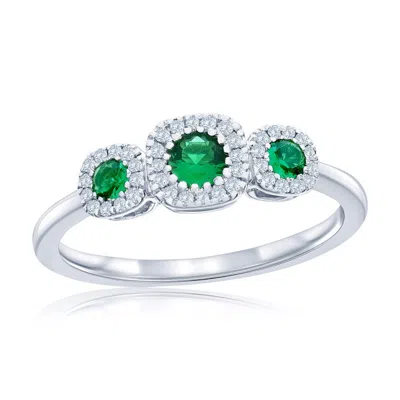 Simona Sterling Silver, Lab-grown Emareld And Natural Diamond Ring - 0.34ct