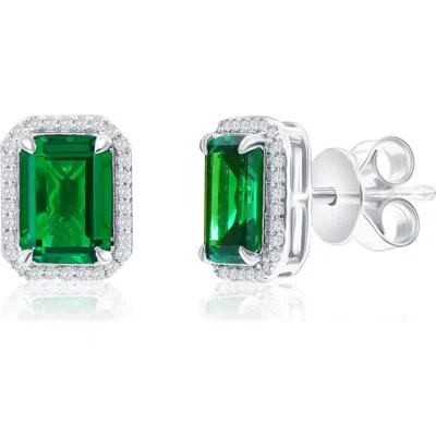 Simona Sterling Silver Lab Grown Emerald & Diamond Halo Stud Earrings