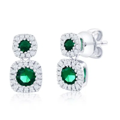 Simona Sterling Silver, Lab-grown Emerald And Natural Diamond Earrings - 0.50ct In Green