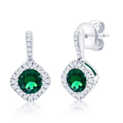 Simona Sterling Silver, Lab-grown Emerald And Natural Diamond Earrings - 1.17ct In Green