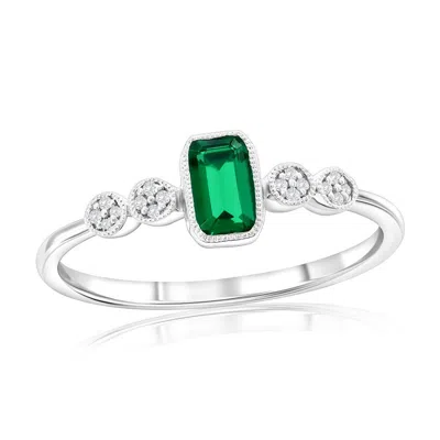 Simona Sterling Silver, Lab-grown Emerald And Natural Diamond Ring
